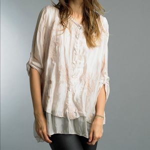 Tempo Paris TIERED EMBROIDERED CHIFFON BLOUSE